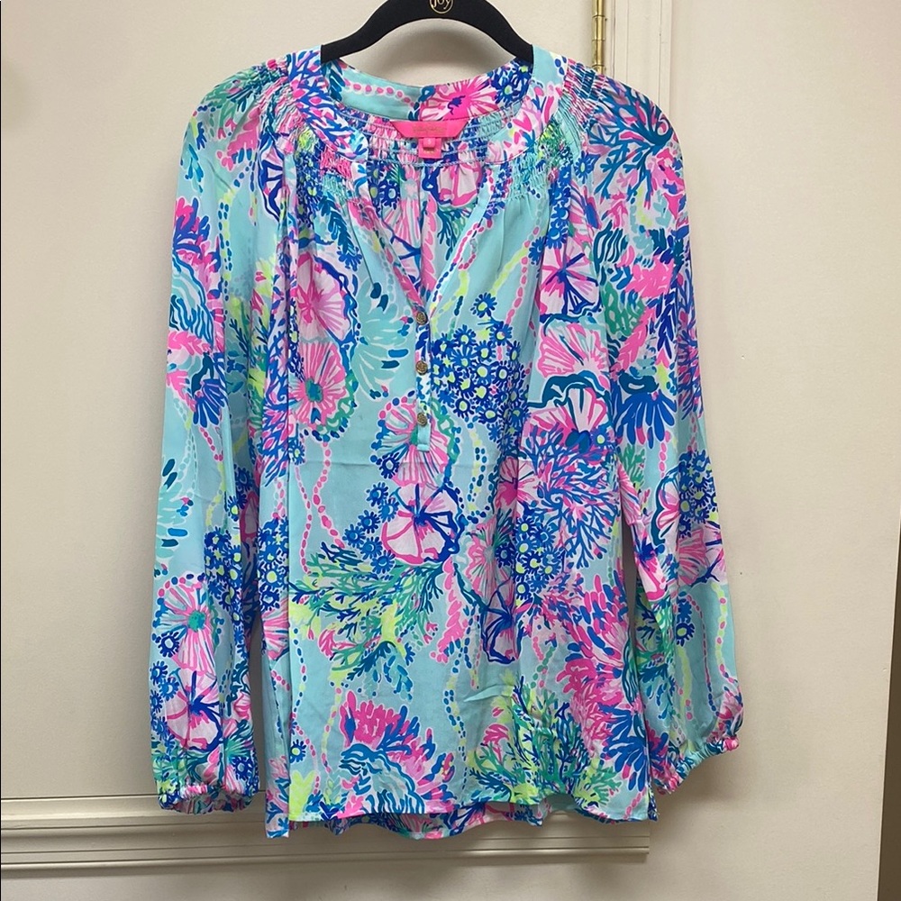 Lily Pulitzer Colorful Floral Silk Blouse
